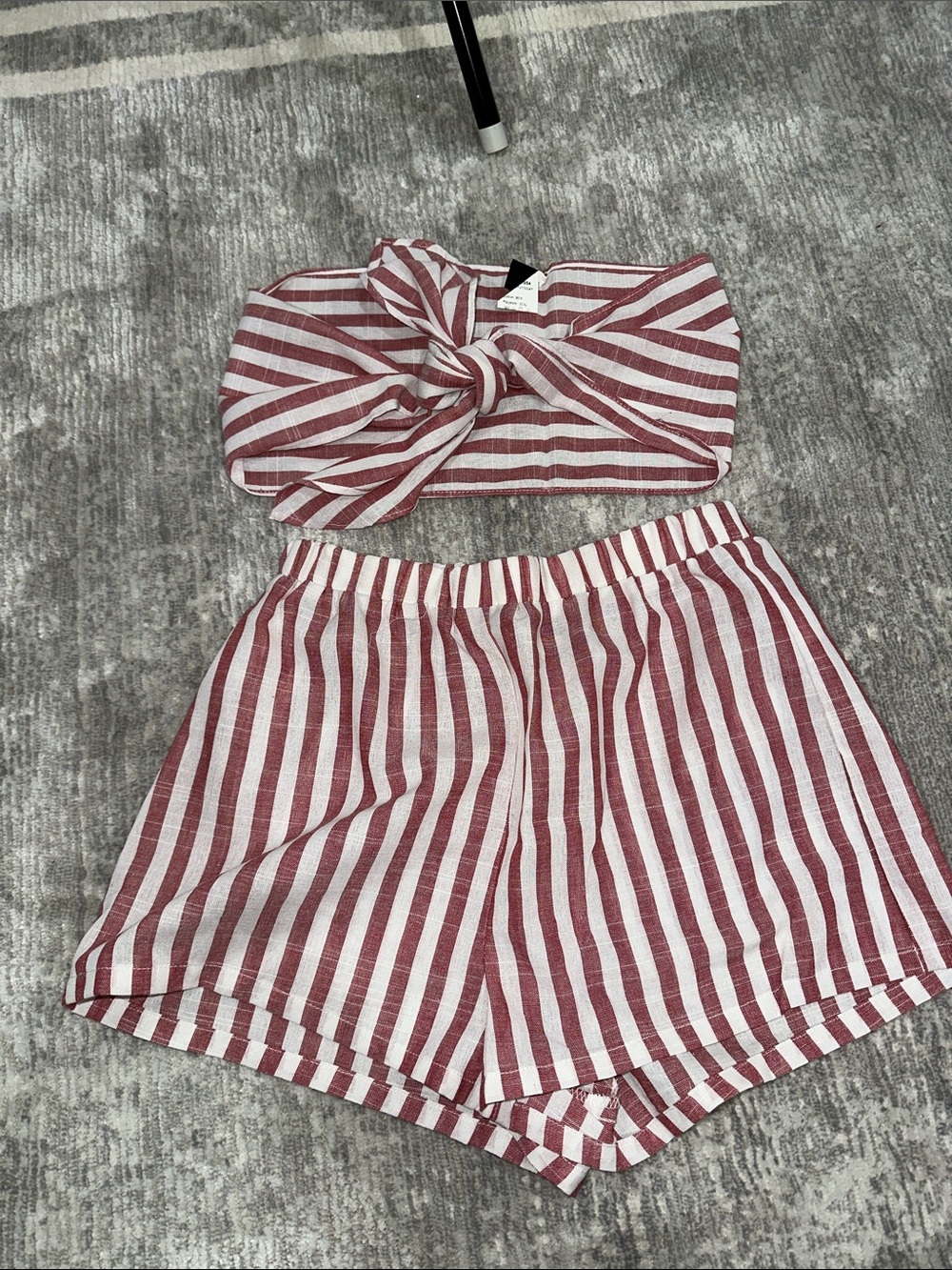 Red and White Striped Two-Piece Tube Top & Shorts Set